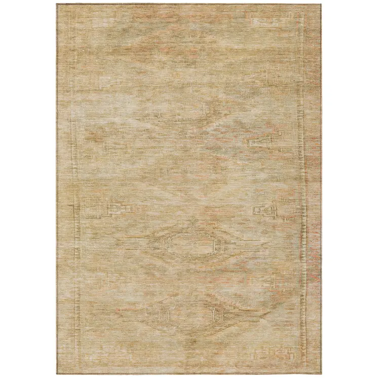 8' X 10' Linen And Wheat Aztec Washable Indoor Outdoor Area Rug