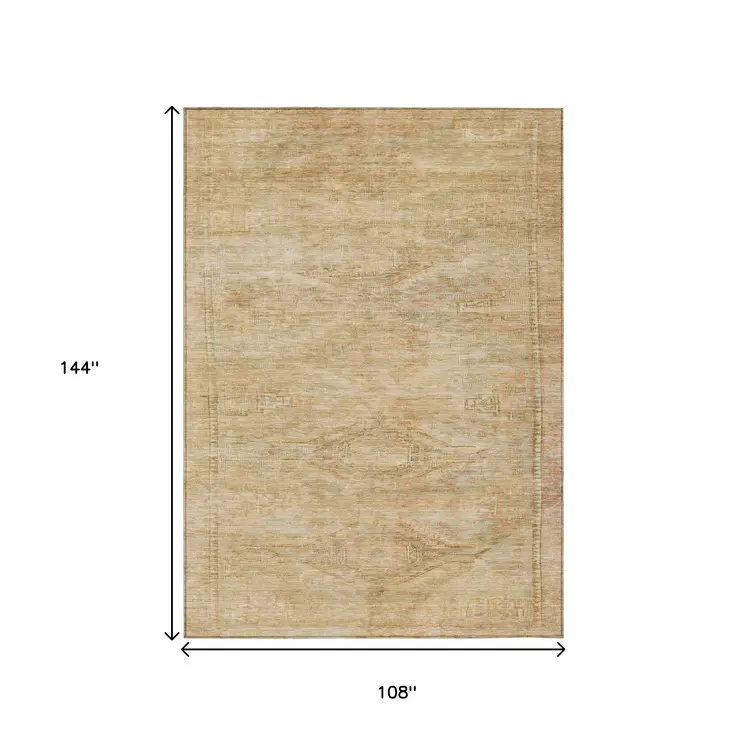 9' X 12' Linen And Wheat Aztec Washable Indoor Outdoor Area Rug