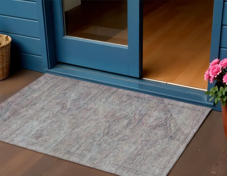 3' X 5' Pewter And Gray Aztec Washable Indoor Outdoor Area Rug