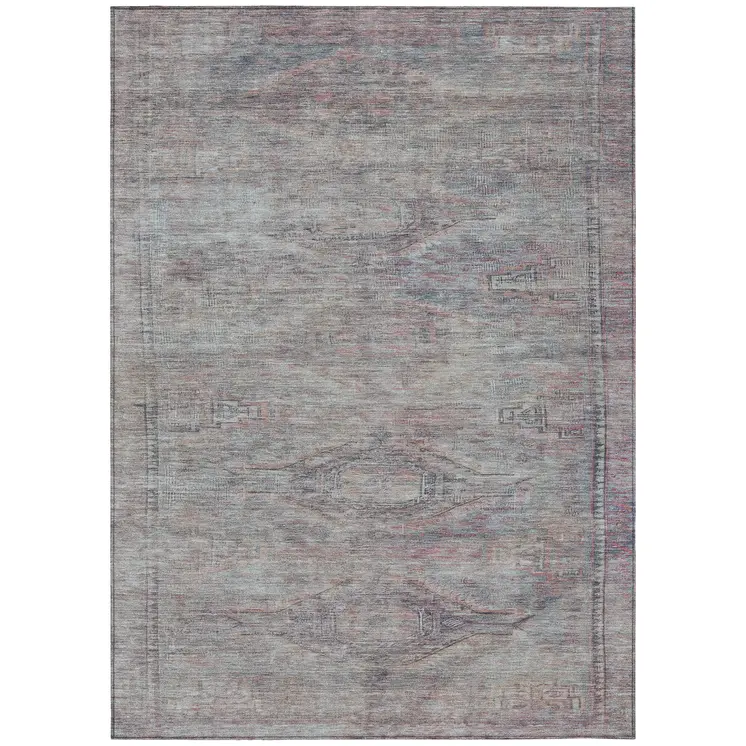 3' X 5' Pewter And Gray Aztec Washable Indoor Outdoor Area Rug