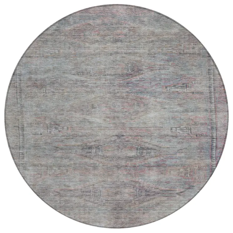 8' Pewter And Gray Round Aztec Washable Indoor Outdoor Area Rug