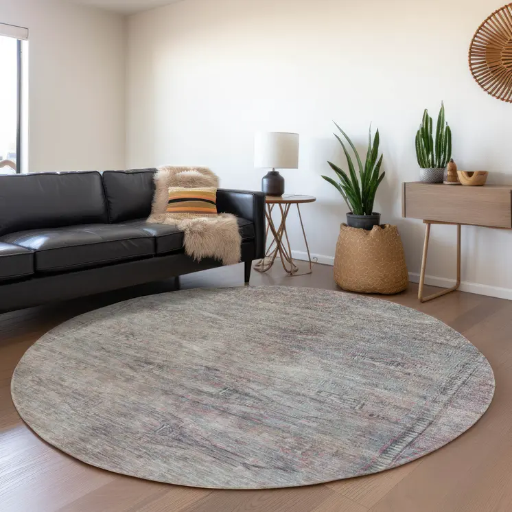 8' Pewter And Gray Round Aztec Washable Indoor Outdoor Area Rug