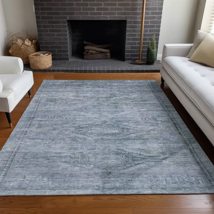 3' X 5' Sky Blue And Gray Aztec Washable Indoor Outdoor Area Rug