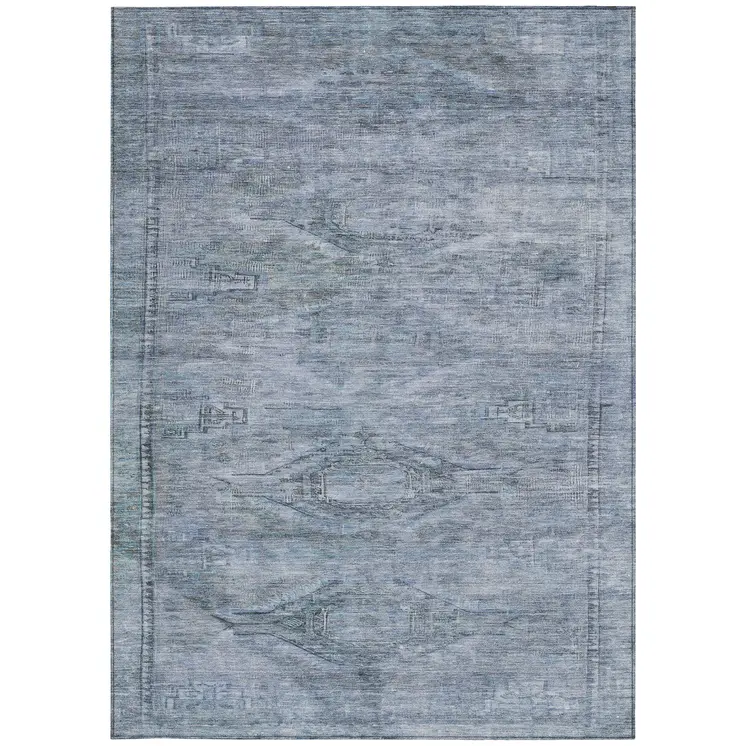 9' X 12' Sky Blue And Gray Aztec Washable Indoor Outdoor Area Rug