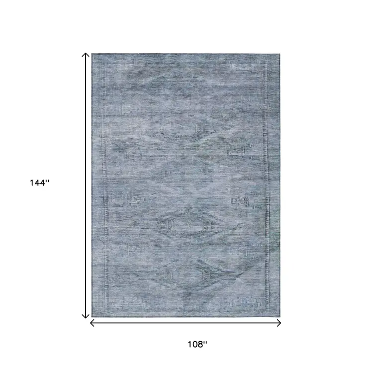 9' X 12' Sky Blue And Gray Aztec Washable Indoor Outdoor Area Rug