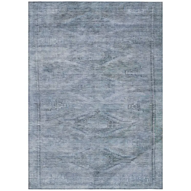 9' X 12' Sky Blue And Gray Aztec Washable Indoor Outdoor Area Rug