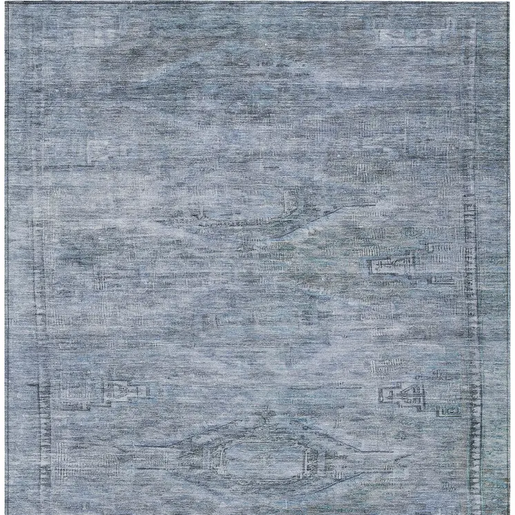 9' X 12' Sky Blue And Gray Aztec Washable Indoor Outdoor Area Rug