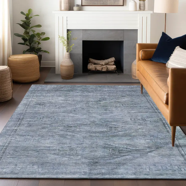 9' X 12' Sky Blue And Gray Aztec Washable Indoor Outdoor Area Rug