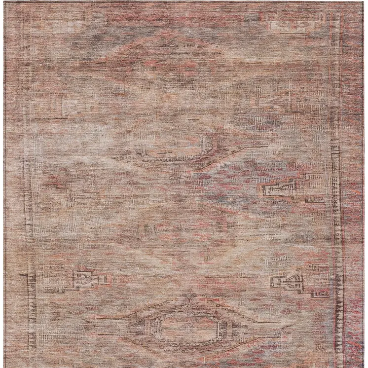 5' X 8' Salmon And Copper Aztec Washable Indoor Outdoor Area Rug