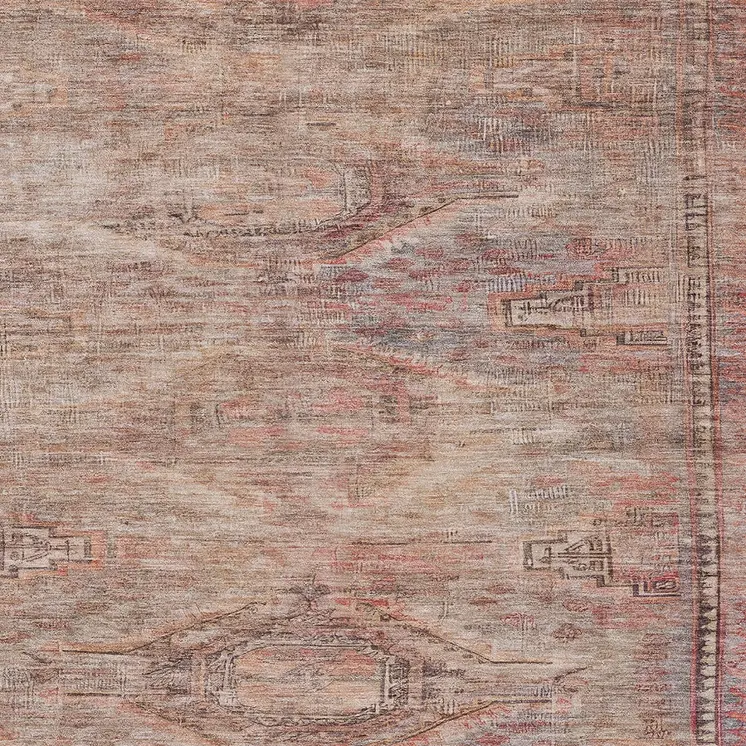 5' X 8' Salmon And Copper Aztec Washable Indoor Outdoor Area Rug