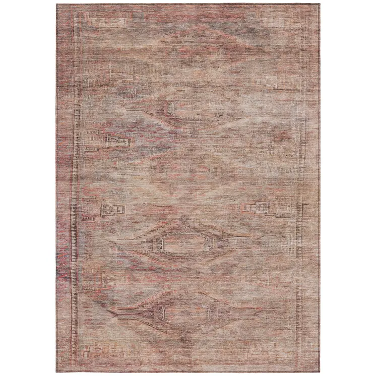 8' X 10' Salmon And Copper Aztec Washable Indoor Outdoor Area Rug