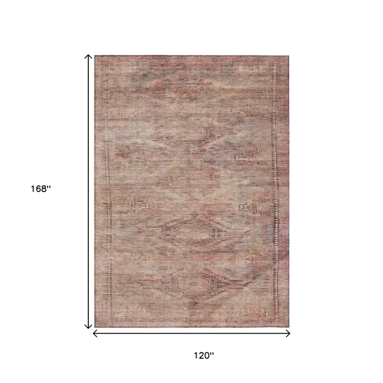10' X 14' Salmon And Copper Aztec Washable Indoor Outdoor Area Rug