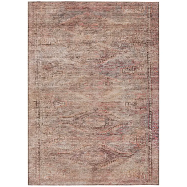 10' X 14' Salmon And Copper Aztec Washable Indoor Outdoor Area Rug