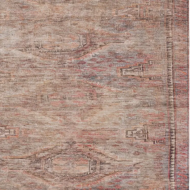 10' X 14' Salmon And Copper Aztec Washable Indoor Outdoor Area Rug