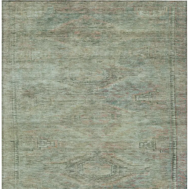 3' X 5' Teal Blue And Sage Aztec Washable Indoor Outdoor Area Rug