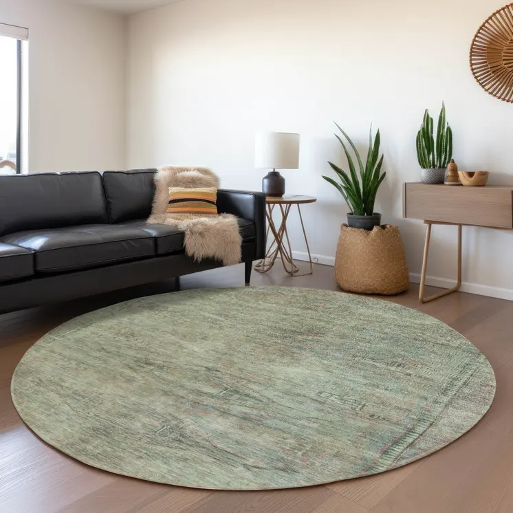 8' Teal Blue And Sage Round Aztec Washable Indoor Outdoor Area Rug