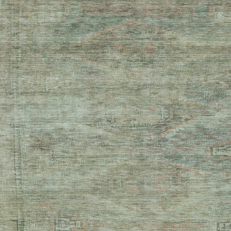 10' X 14' Teal Blue And Sage Aztec Washable Indoor Outdoor Area Rug