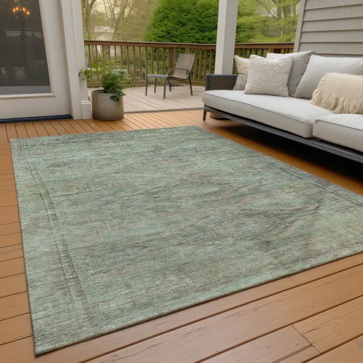 10' X 14' Teal Blue And Sage Aztec Washable Indoor Outdoor Area Rug