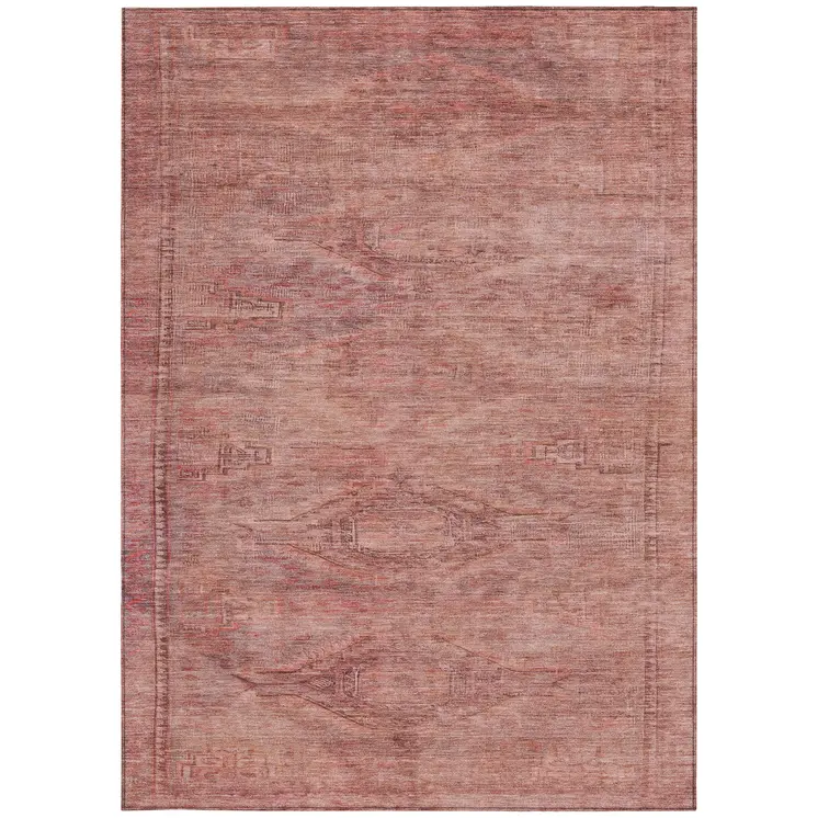 5' X 8' Terra Cotta And Salmon Aztec Washable Indoor Outdoor Area Rug