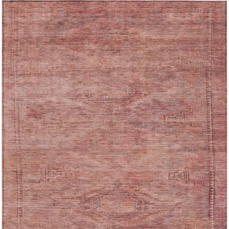 8' X 10' Terra Cotta And Salmon Aztec Washable Indoor Outdoor Area Rug