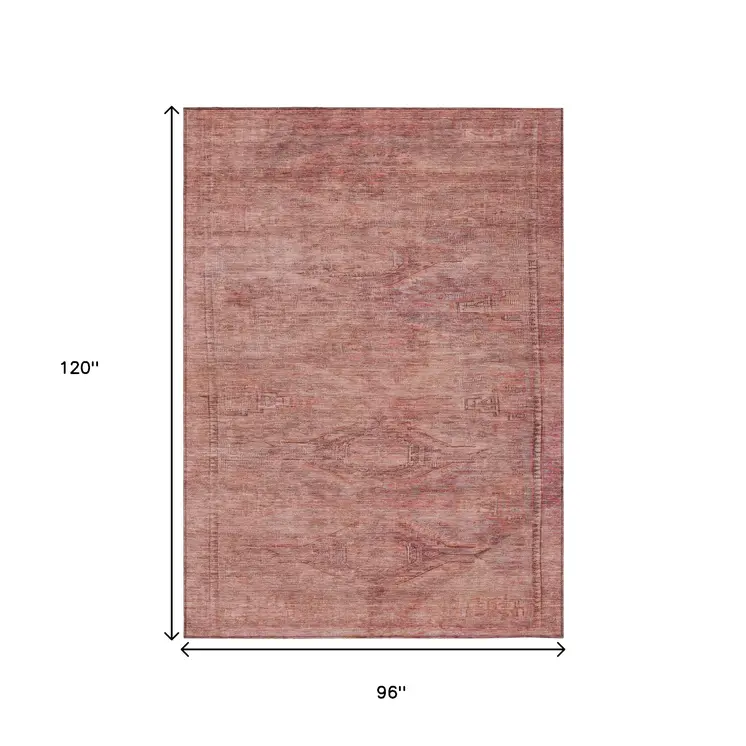 8' X 10' Terra Cotta And Salmon Aztec Washable Indoor Outdoor Area Rug