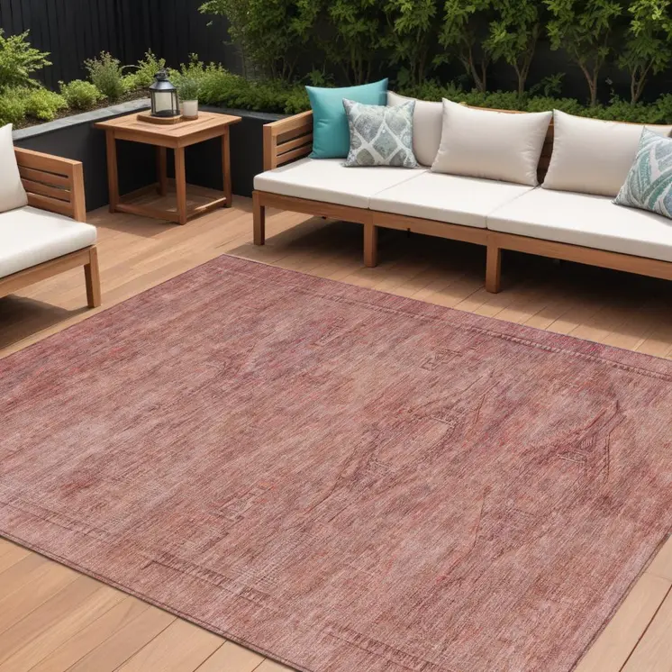 10' X 14' Terra Cotta And Salmon Aztec Washable Indoor Outdoor Area Rug