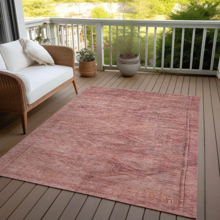 10' X 14' Terra Cotta And Salmon Aztec Washable Indoor Outdoor Area Rug