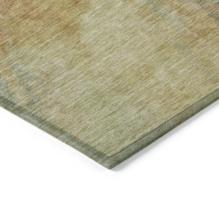 3' X 5' Artichoke Green And Gold Abstract Washable Indoor Outdoor Area Rug