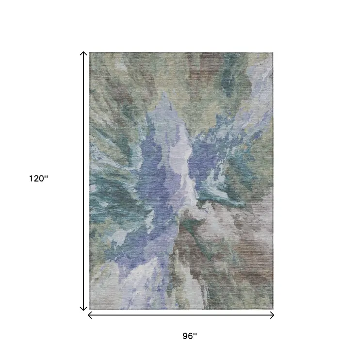 8' X 10' Blue And Gray Abstract Washable Indoor Outdoor Area Rug