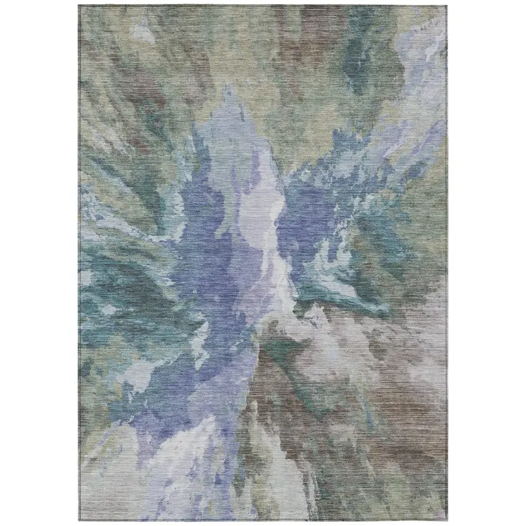 8' X 10' Blue And Gray Abstract Washable Indoor Outdoor Area Rug