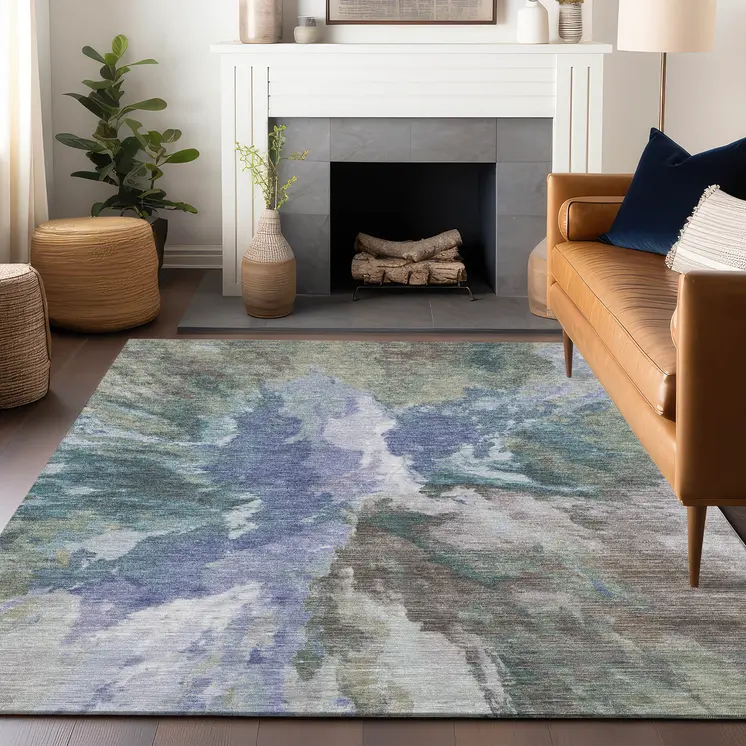 8' X 10' Blue And Gray Abstract Washable Indoor Outdoor Area Rug