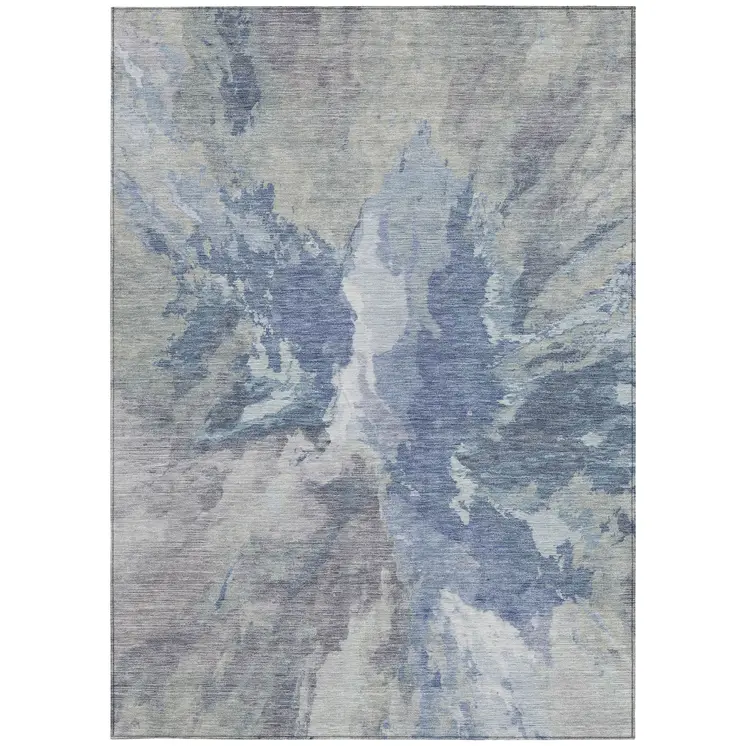 3' X 5' Denim Blue And Linen Abstract Washable Indoor Outdoor Area Rug