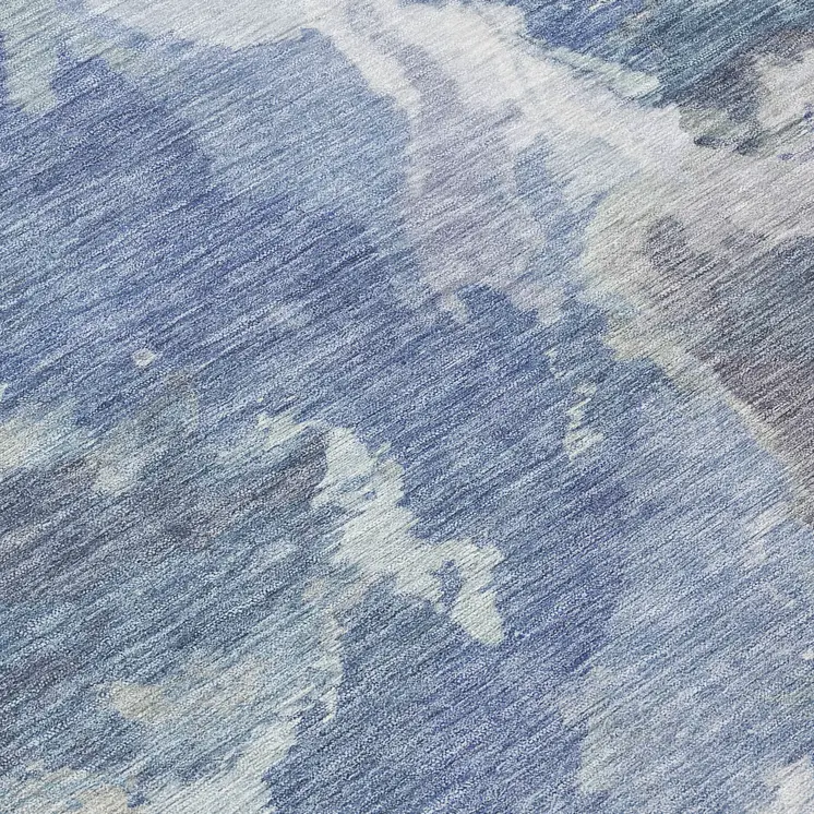 8' Denim Blue And Linen Round Abstract Washable Indoor Outdoor Area Rug