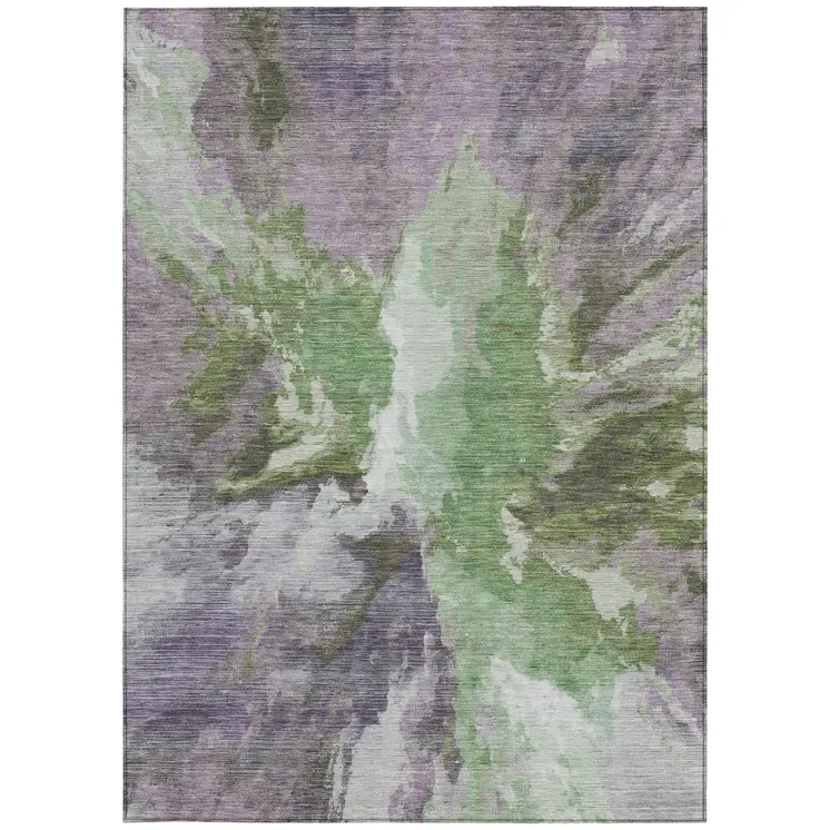 5' X 8' Green And Purple Abstract Washable Indoor Outdoor Area Rug