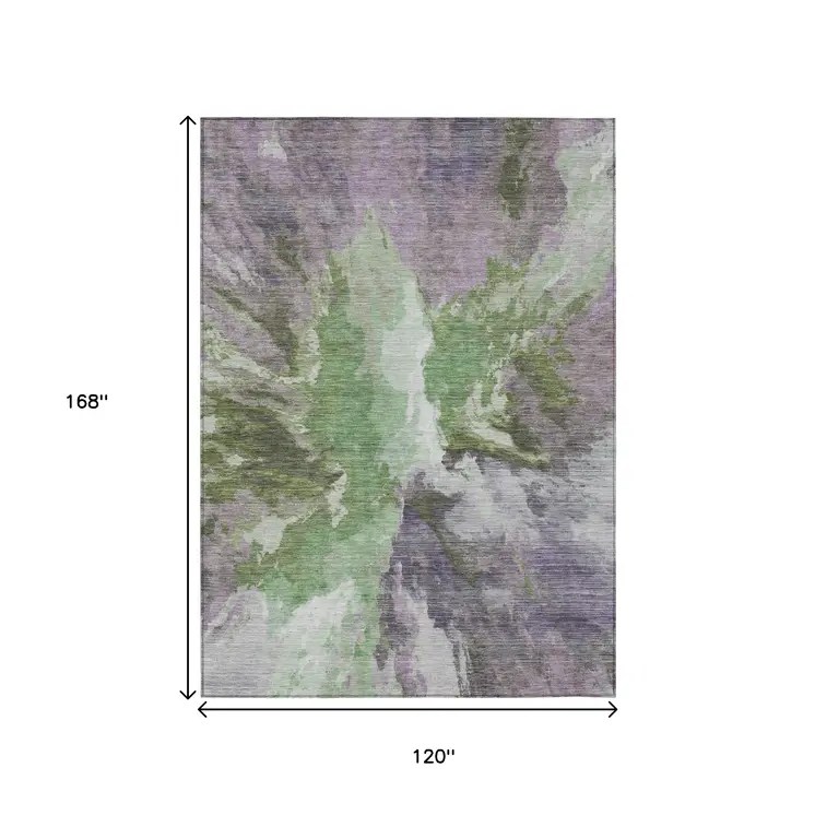 10' X 14' Green And Purple Abstract Washable Indoor Outdoor Area Rug