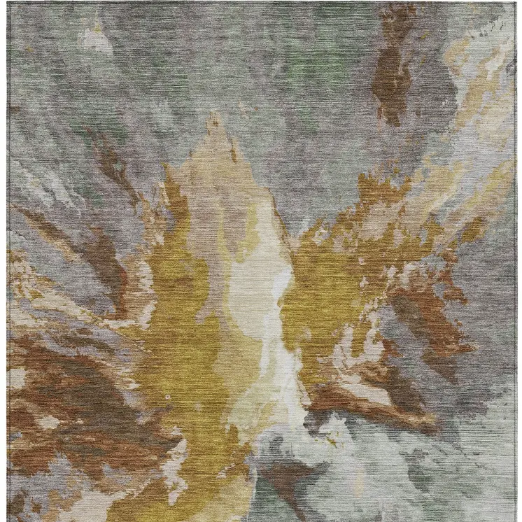 3' X 5' Gold And Gray Abstract Washable Indoor Outdoor Area Rug