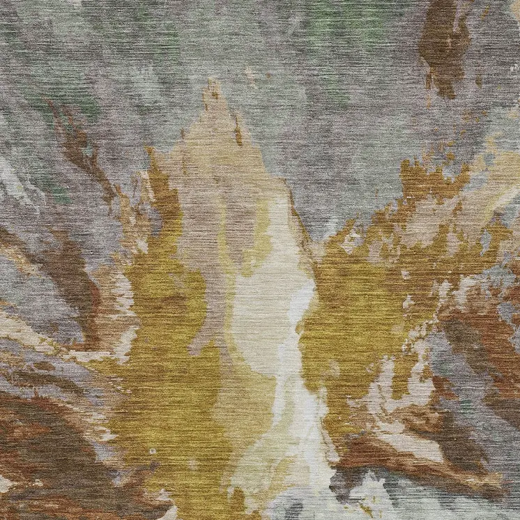 5' X 8' Gold And Gray Abstract Washable Indoor Outdoor Area Rug