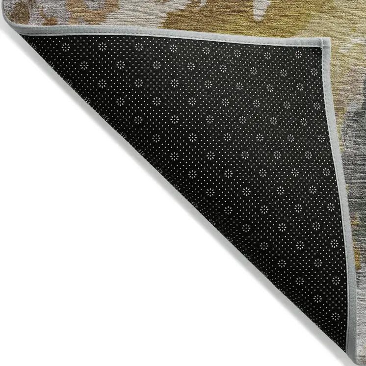 10' X 14' Gold And Gray Abstract Washable Indoor Outdoor Area Rug