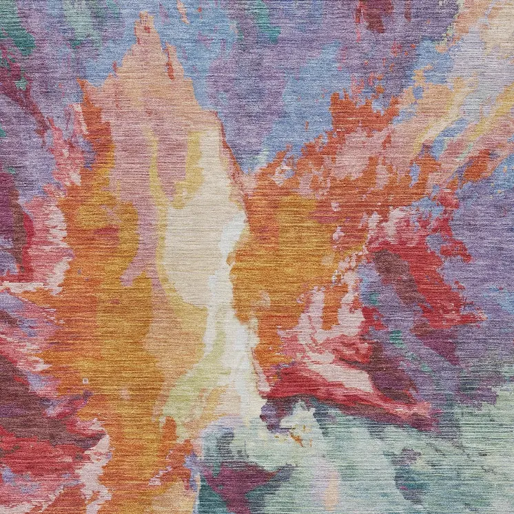 9' X 12' Orange Red And Teal Blue Abstract Washable Indoor Outdoor Area Rug