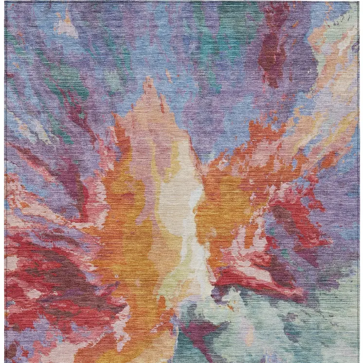 10' X 14' Orange Red And Teal Blue Abstract Washable Indoor Outdoor Area Rug