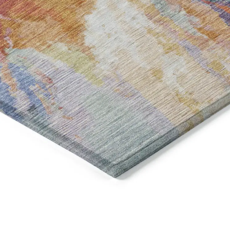 10' X 14' Orange Red And Teal Blue Abstract Washable Indoor Outdoor Area Rug