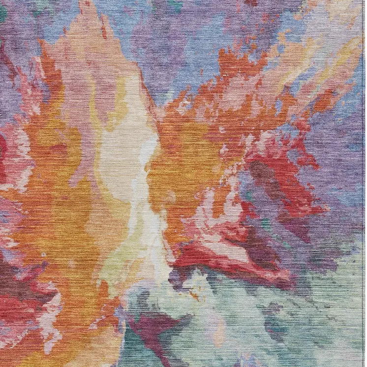 10' X 14' Orange Red And Teal Blue Abstract Washable Indoor Outdoor Area Rug