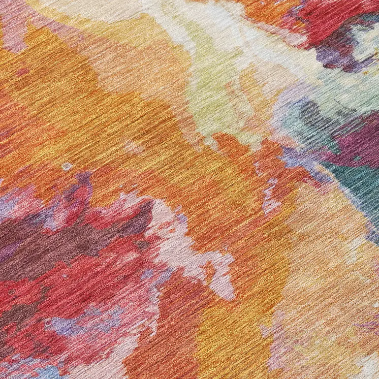 10' X 14' Orange Red And Teal Blue Abstract Washable Indoor Outdoor Area Rug