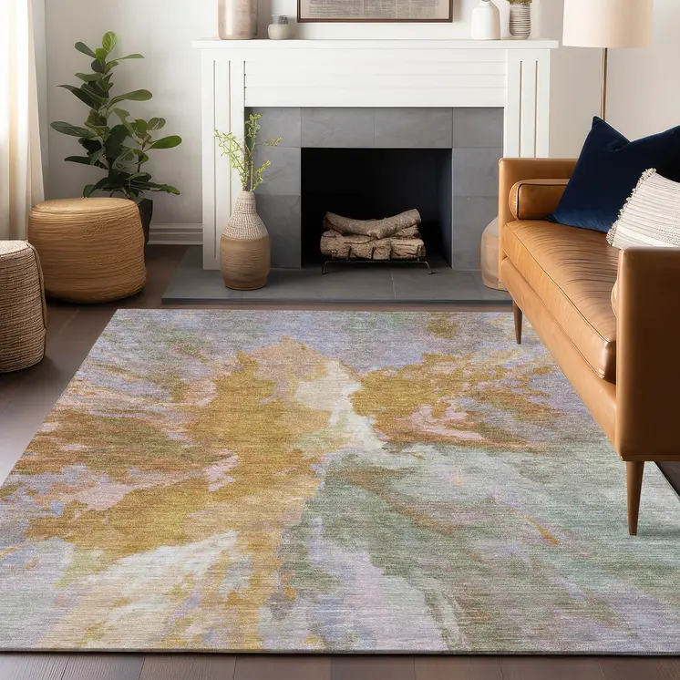 3' X 5' Rust And Lavender Abstract Washable Indoor Outdoor Area Rug