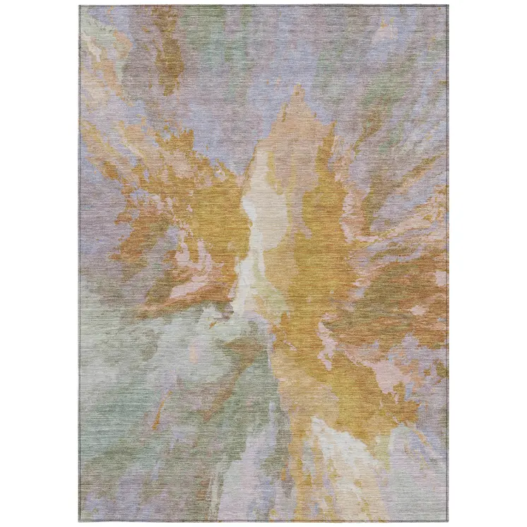 9' X 12' Rust And Lavender Abstract Washable Indoor Outdoor Area Rug