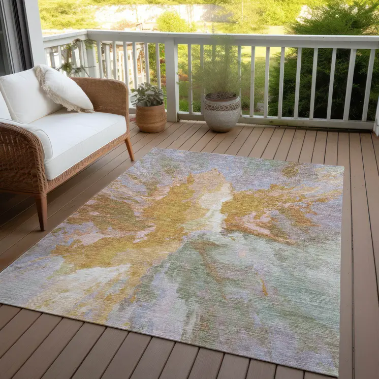 9' X 12' Rust And Lavender Abstract Washable Indoor Outdoor Area Rug