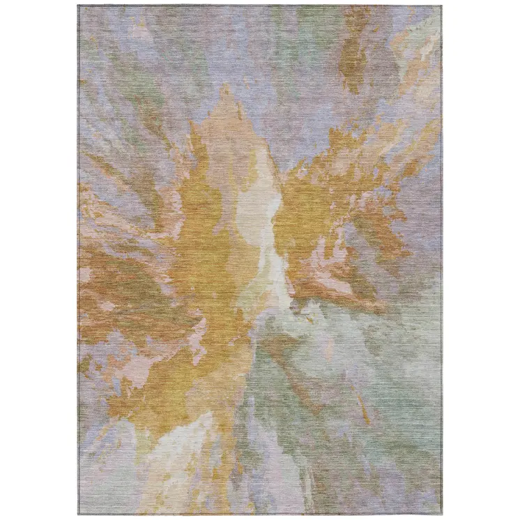 9' X 12' Rust And Lavender Abstract Washable Indoor Outdoor Area Rug