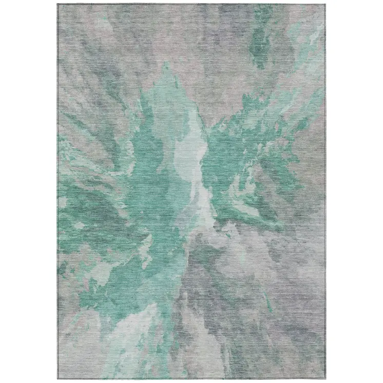 3' X 5' Teal Blue And Lavender Abstract Washable Indoor Outdoor Area Rug