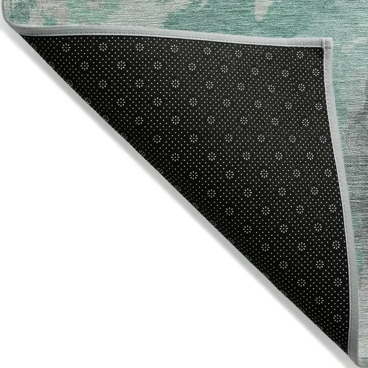 3' X 5' Teal Blue And Lavender Abstract Washable Indoor Outdoor Area Rug