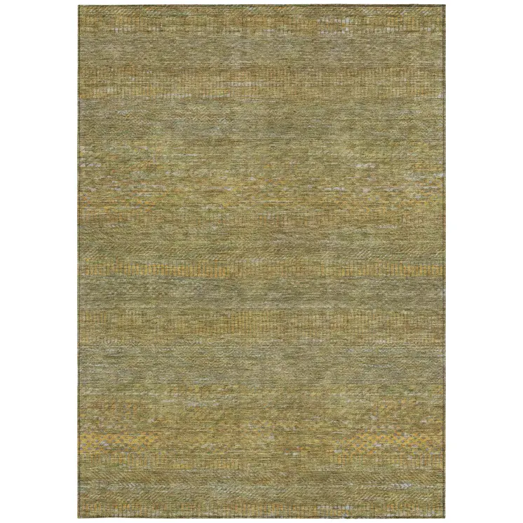 3' X 5' Sage And Gold Striped Washable Indoor Outdoor Area Rug